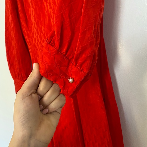 RAYA LOGO-JACQUARD FLARED WOVEN MIDI DRESS IN RED - Picture 5 of 8